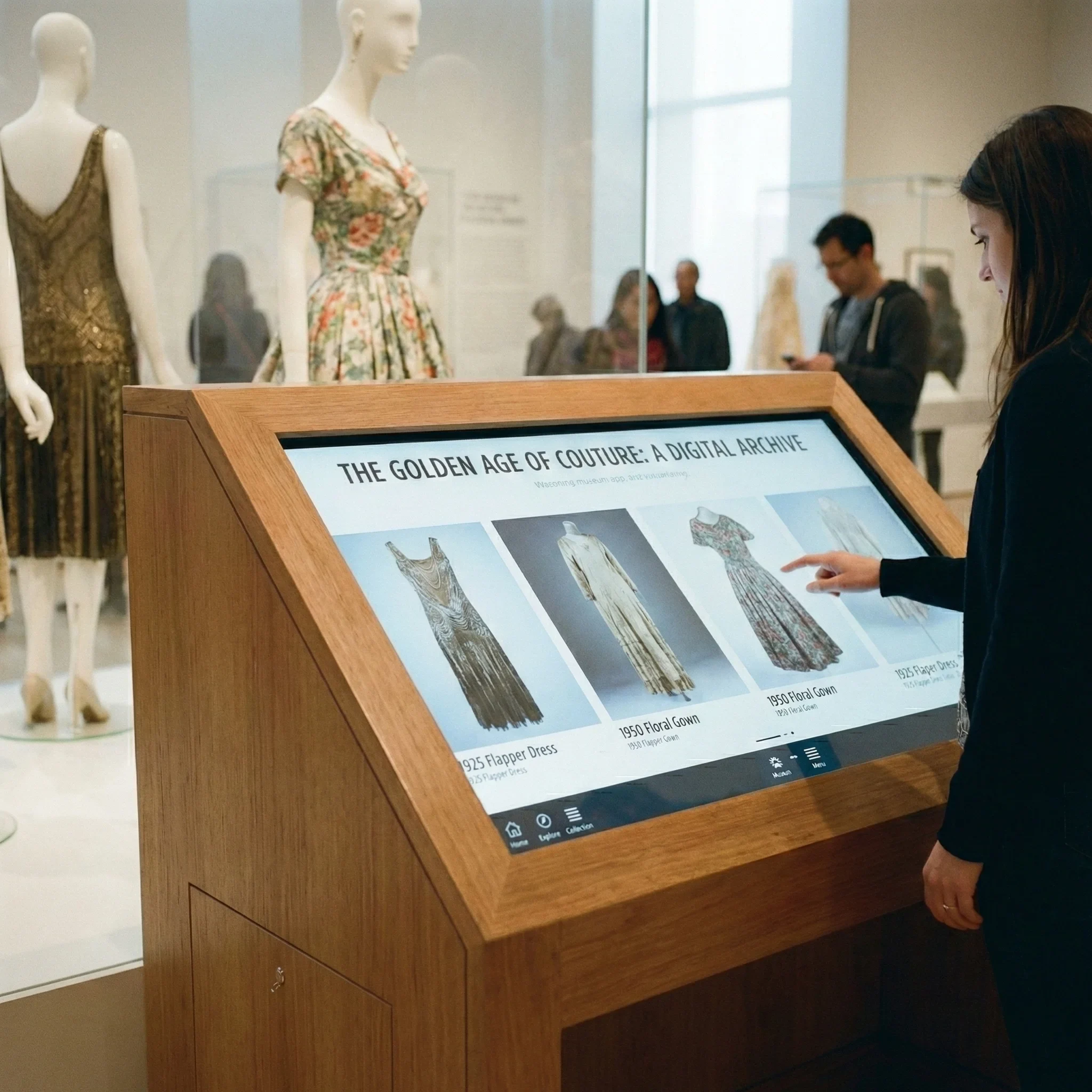 Museum touchscreen installation among exhibits