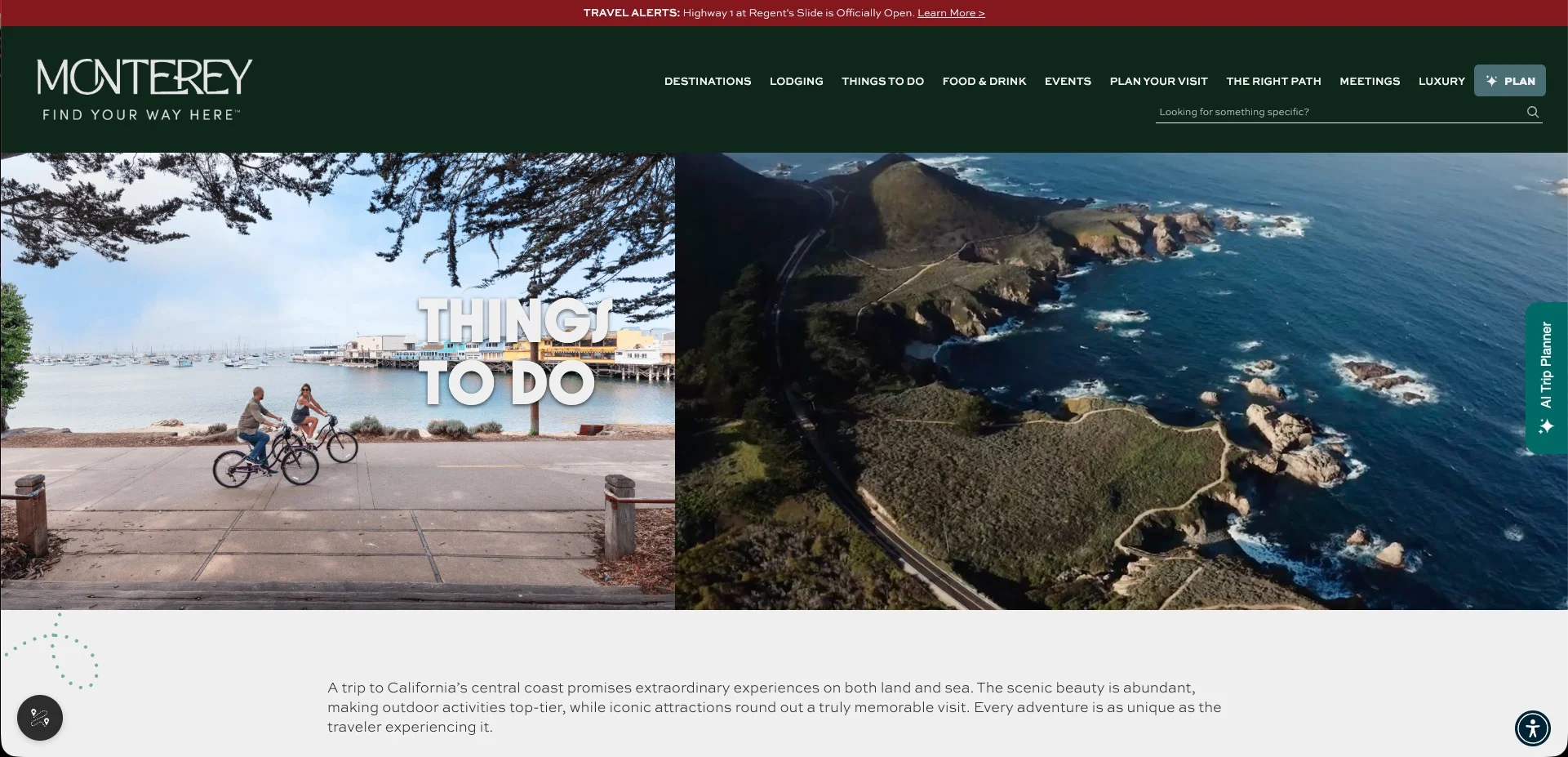 See Monterey homepage with AI trip planner integration