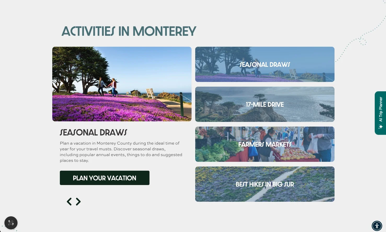 Monterey County activities and destinations grid